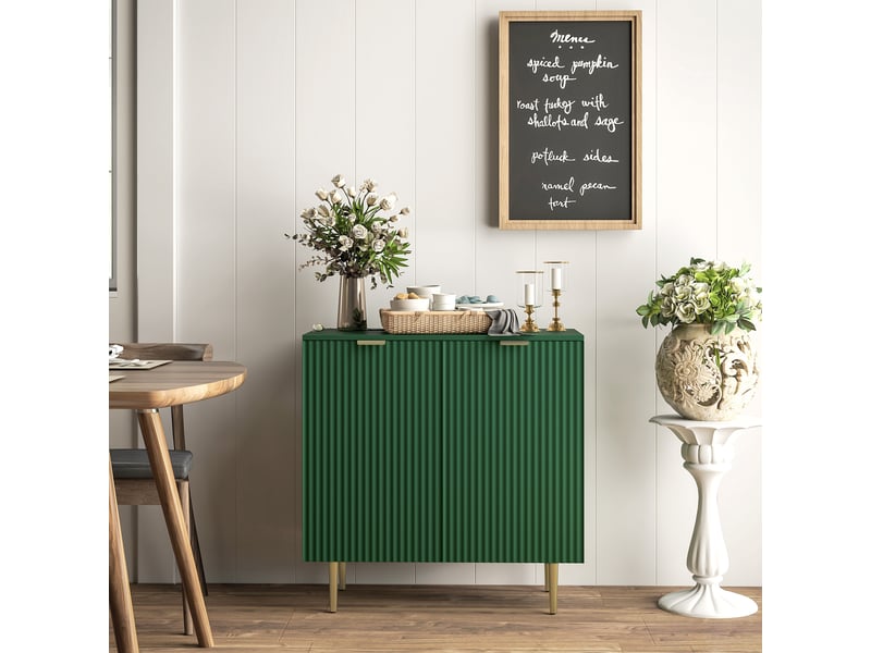  Buffet de cuisine à 2 portes, étagère réglable, pieds métalliques surélevés, 80 x 40 x 80 cm, vert olive  - Conforama D