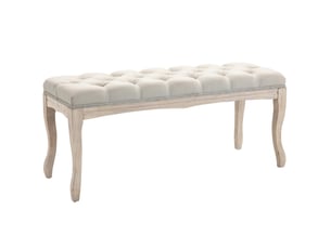 Banc de lit capitonné vintage 110 x 40 x 48 cm beige, tissu aspect lin et bois d'hévéa, pour chambre