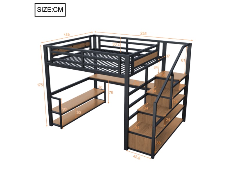  Lit mezzanine 140x200 cm coloris noir métal lit enfant noir - Conforama C
