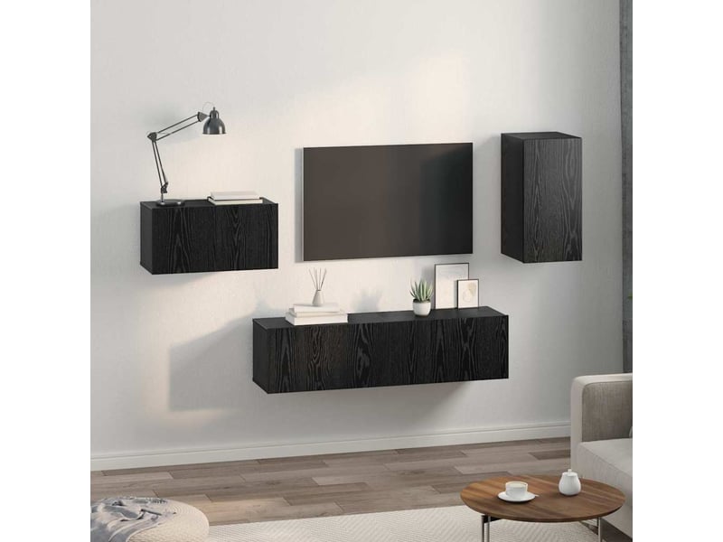  Ensemble meuble tv - banc tv - meuble de rangement 4 pcs chêne noir bois d'ingénierie  - Conforama D
