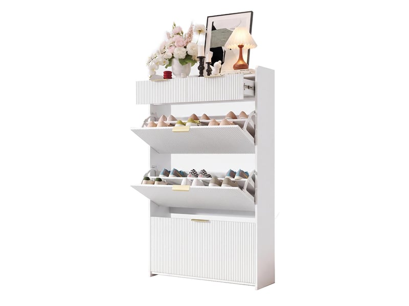  Meuble à chaussures 3 abattants et 2 tiroirs blanc 80 x 25 x 135 cm N657P45809091W - Conforama B