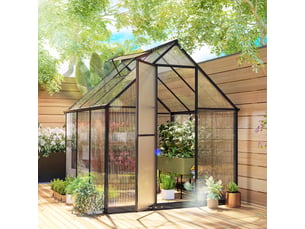 Serre de jardin alu polycarbonate - porte, lucarne - 1,78 x 1,68 x 1,95 m - noir