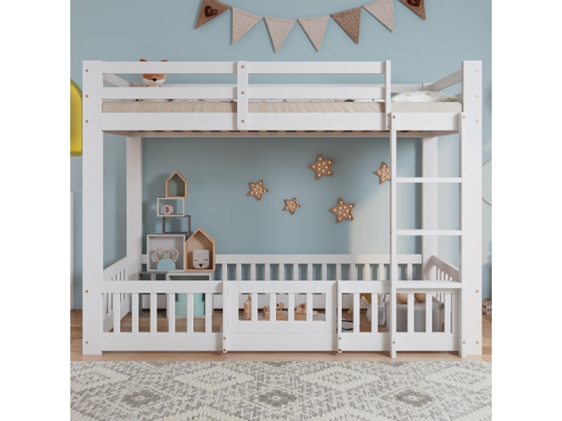  Lit superposé 90x200cm coloris blanc bois massif lit enfant blanc - Conforama B