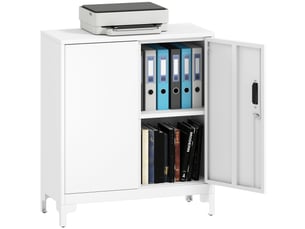 Classeur métallique à 2 portes, serrure et étagère - montage facile pour bureau, salle d'étude, garage - 80 x 35 x 91 cm - blanc