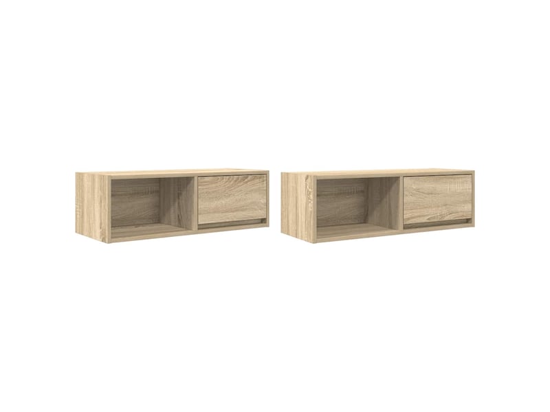  Lot de 2 meuble tv bas salon chêne sonoma 80x31x25,5 cm bois d'ingénierie shl29893  - Conforama A