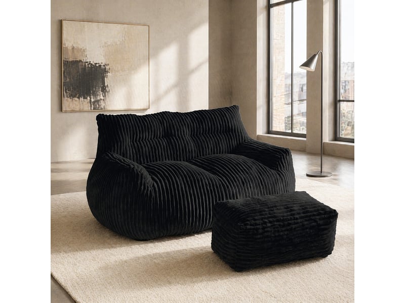  Fauteuil pouf modenvie avec repose-pieds noir 135 x 100 x 75 cm  - Conforama B