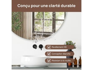 Miroir de salle de bain rond mural ø 70 cm en verre trempé hd sans cadre – miroir suspendu anti-buée, anti-corrosion et anti-explosion pour salle d'eau, chambre et entrée