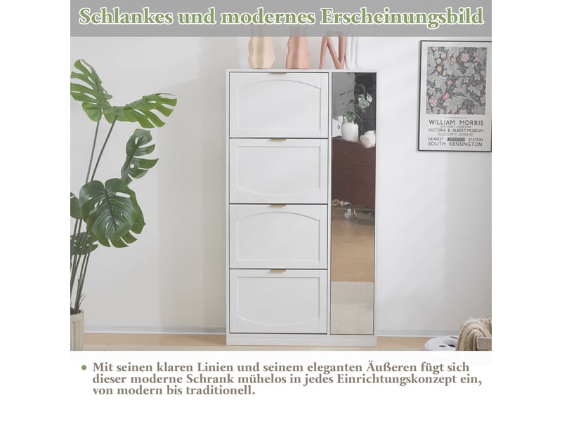 Meuble à chaussures avec 4 compartiments rabattables et étagères réglables avec miroir pour entrée 80×24×147 cm - uvrion - Conforama C