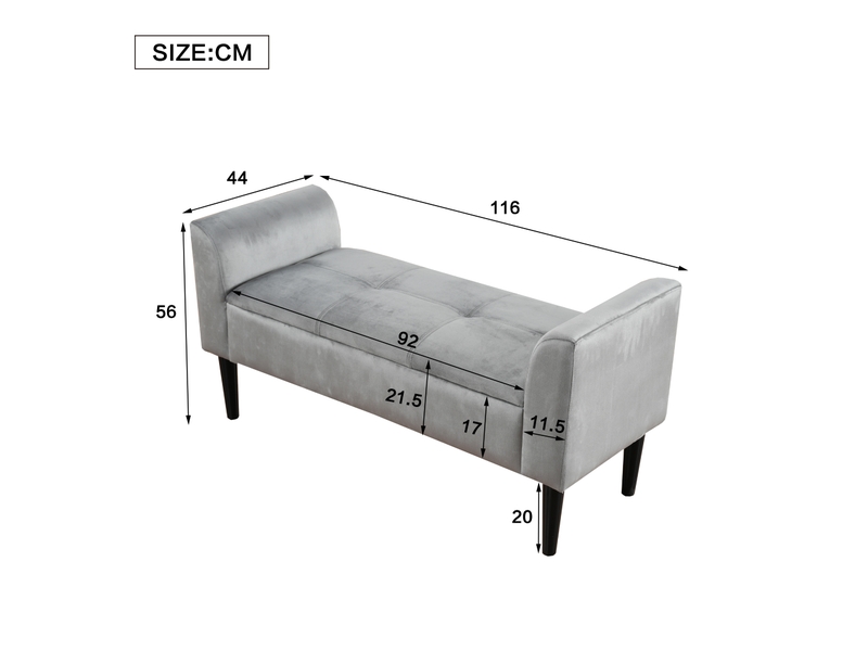  Banc capitonné avec accoudoirs en velours gris, pour chambre, piano ou salle à manger, assise confortable  - Conforama B