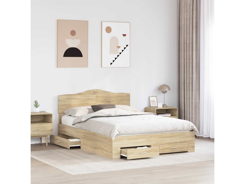 Lit double- lit adulte -  cadre de lit chêne sonoma 150 x 200 cm bois d'ingénierie  - Conforama B