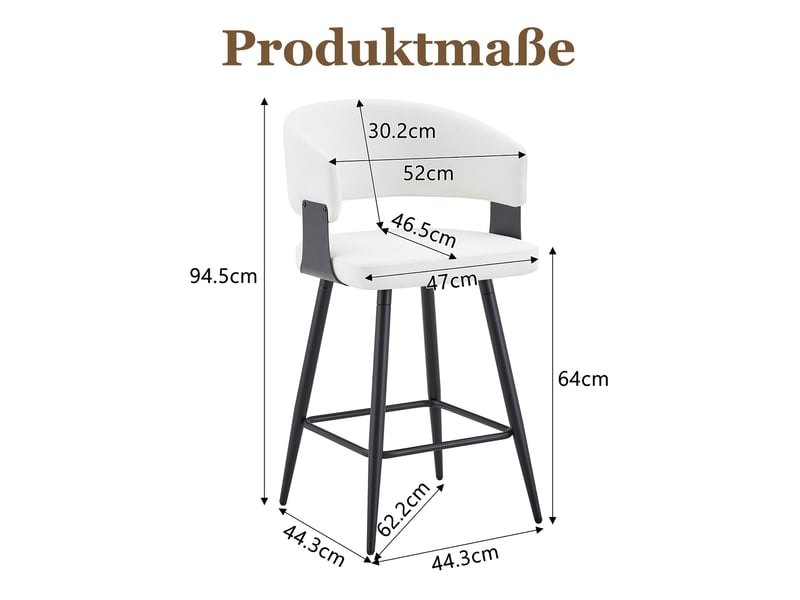  Tabouret de bar lot de 2 avec dossier ergonomique, repose-pieds et structure en métal et pu blanc  - Conforama C