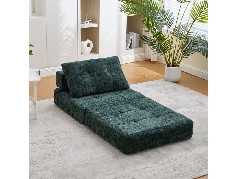  Canapé-lit pliant 79x79x57 cm, convertible avec coussins et dossier, revêtement chenille vert émeraude  - Conforama B