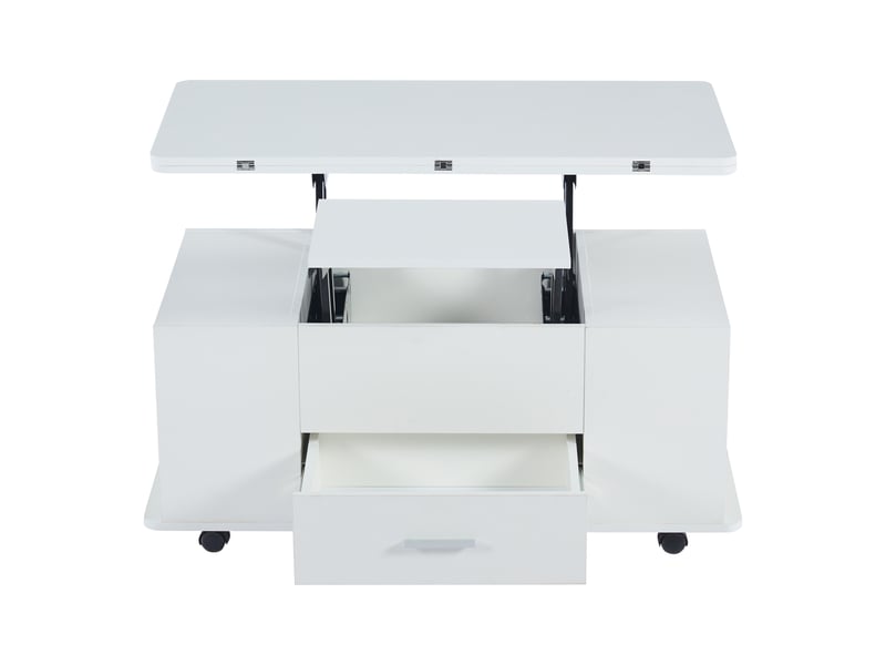  Table basse réglable en hauteur, table d'appoint mobile, table basse multifonctionnelle 4 en 1 transformable en table de salonsalle à manger, table basse avec tiroirs, avec 4 tabourets, blanche  - Conforama D