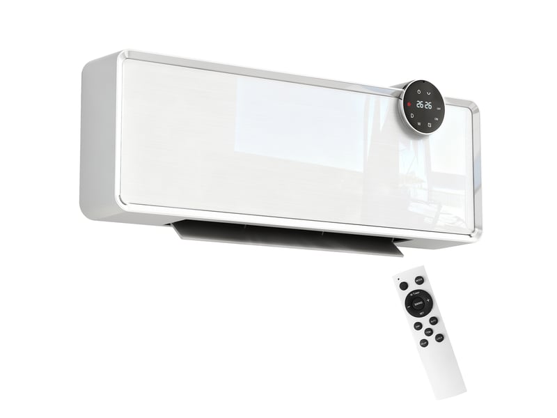  Radiateur électrique mural avec boîtier en céramique, 2000 w, 3 modes de fonctionnement, température réglable, minuterie et télécommande, blanc  - Conforama A
