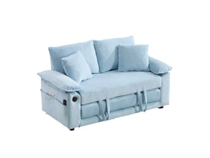 Canapé convertible 3 en 1 deux places avec couchage dépliant et poches latérales en chenille bleu