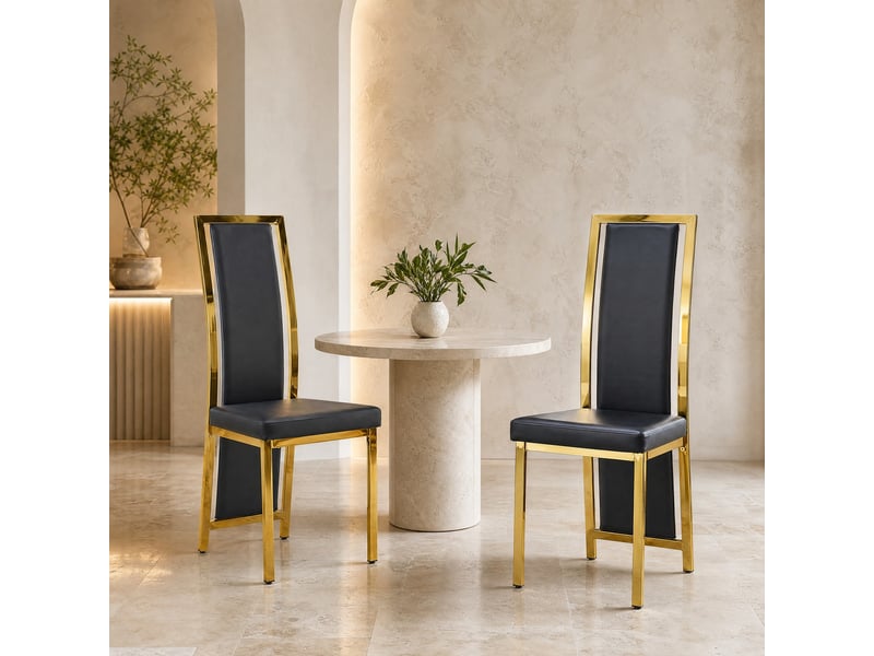  Lot de 2 chaises de salle à manger,44x42,7x109 cm,similicuir et métal doré,noir  - Conforama B