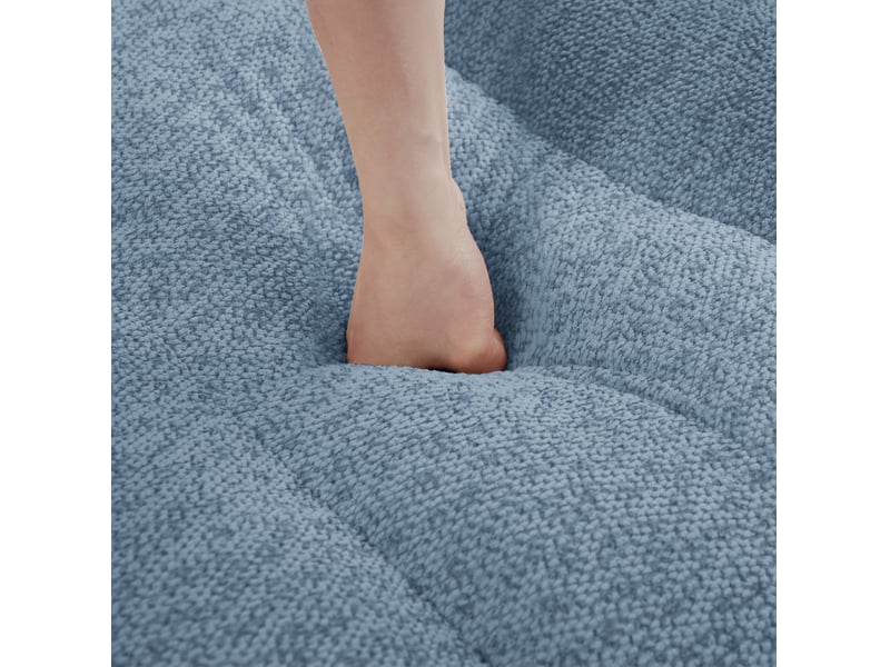  Canapé modulaire 4 places bleu en tissu bouclette, assise profonde et forme coquillage pour le salon  - Conforama D