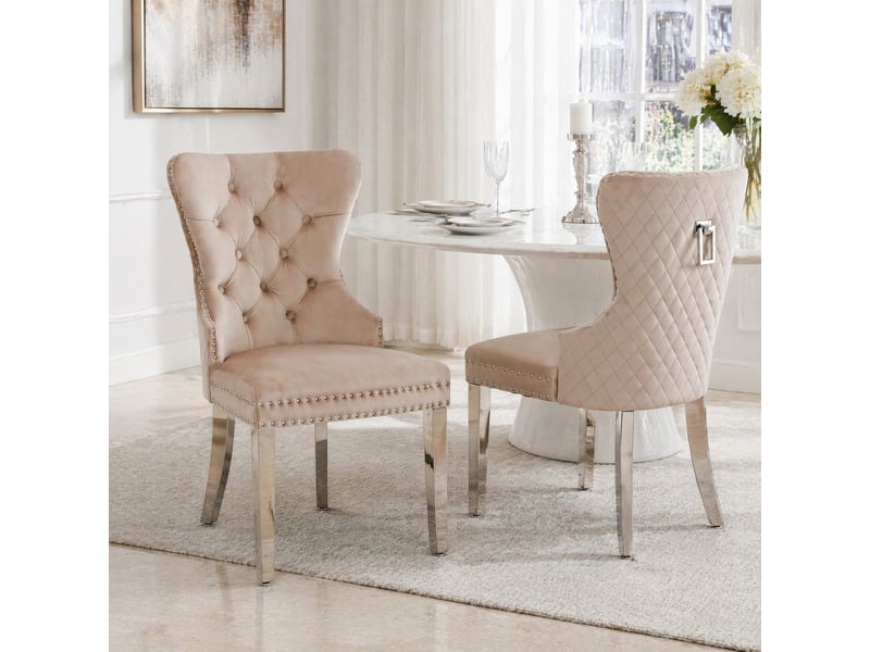  Lot de 2 chaises de salle à manger en velours avec pieds en métal  - Conforama B