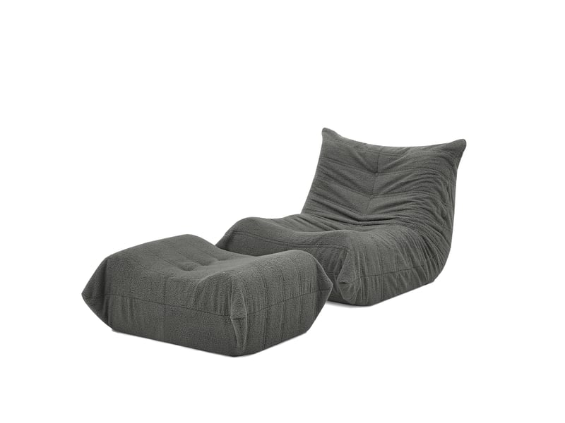  Fauteuil relax 100x90x70 cm gris en mousse et tissu bouclette, avec repose-pieds pour lecture et détente  - Conforama A