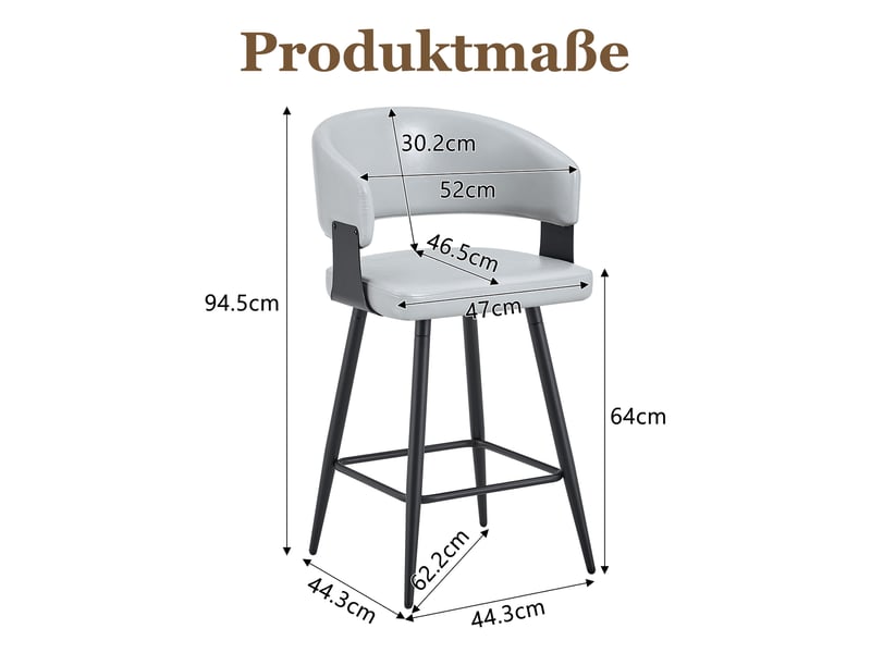  Chaise de salle à manger rembourrée avec accoudoirs et dossier ergonomique, cuir pu gris  - Conforama D