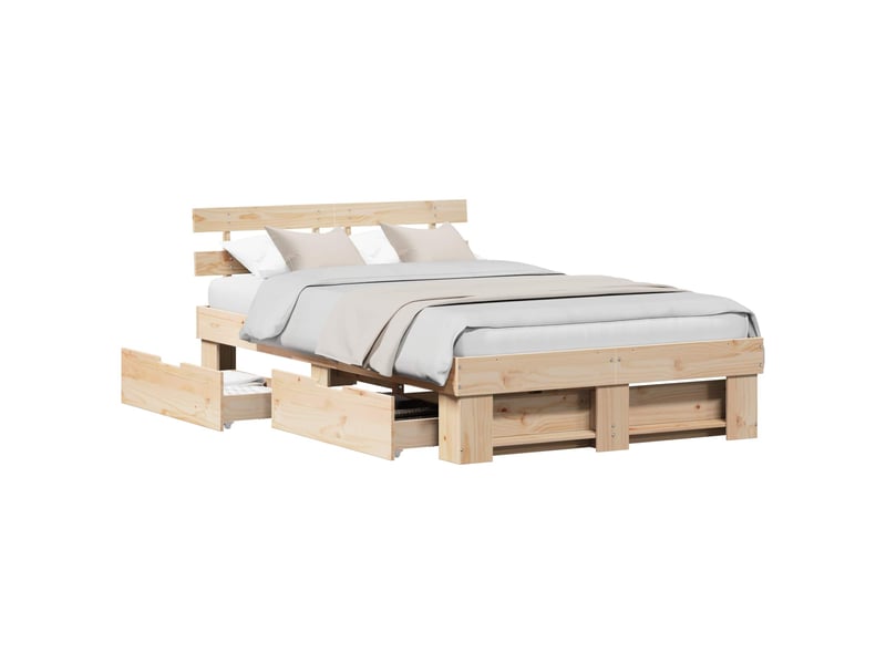  Lit double- lit adulte -  cadre de lit avec tiroir marron 135 x 190 cm pin massif  - Conforama A