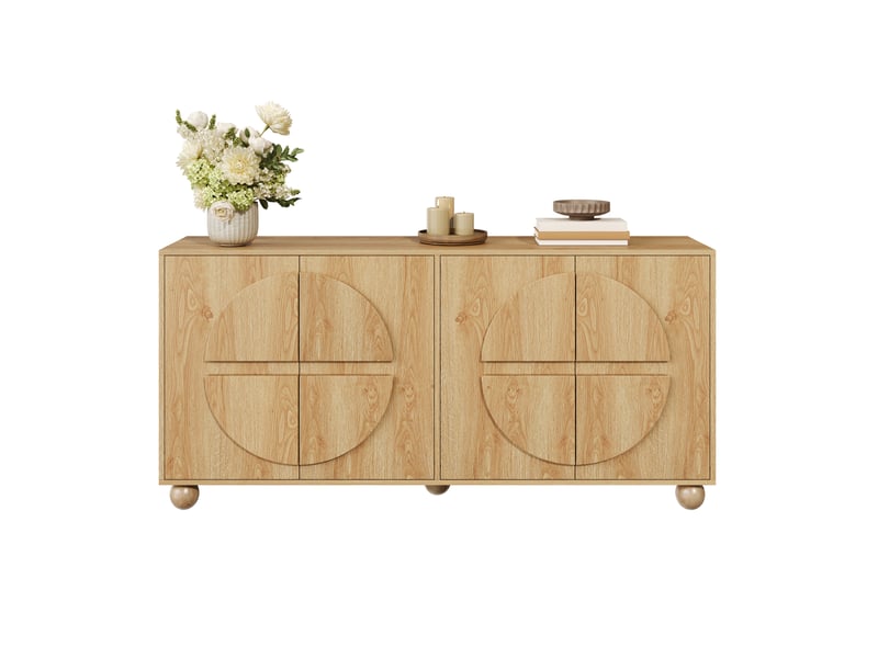 Buffet 4 portes 160x38x76 cm, étagères réglables en mdf et pin coloris naturel - Conforama A