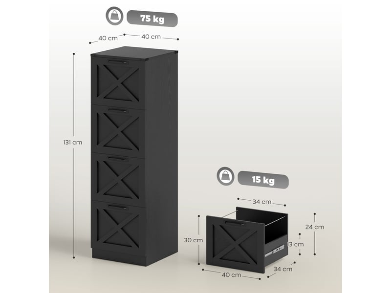  Caisson de bureau 4 tiroirs pour dossiers suspendus noir 40 x 40 x 131 cm  - Conforama C