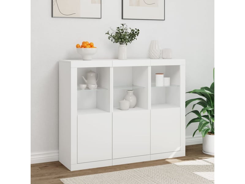 Buffets avec lumières led 3 pcs - bahut - meuble de rangement blanc bois d'ingénierie - Conforama D