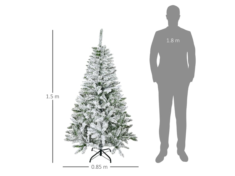  Sapin de noël enneigé de 150 cm de haut, avec 358 branches ignifugées et un socle en acier, vert  - Conforama C