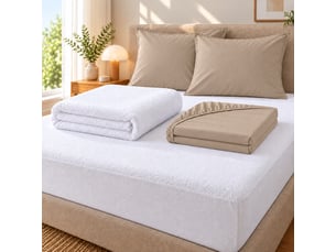 Pack literie protège matelas 140x190 imperméable + drap housse + 2 taies sable