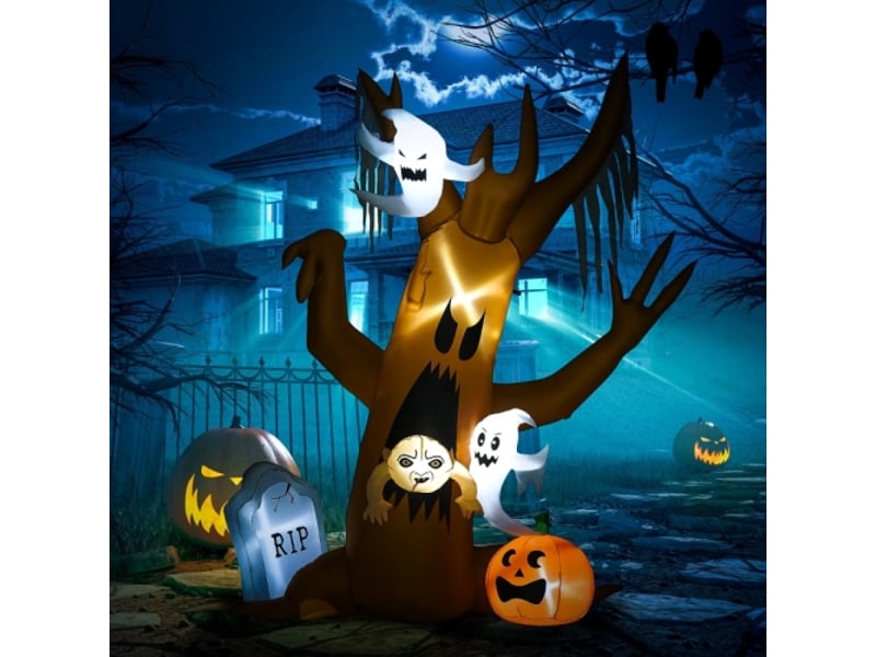  Arbre fantôme gonflable halloween 240 cm, éclairage led, gonflage automatique, décoration extérieure  - Conforama C