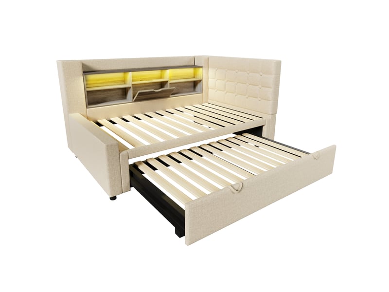  Lit avec lit gigogne et rangement, 90 x 200 cm, sans matelas  - Conforama D
