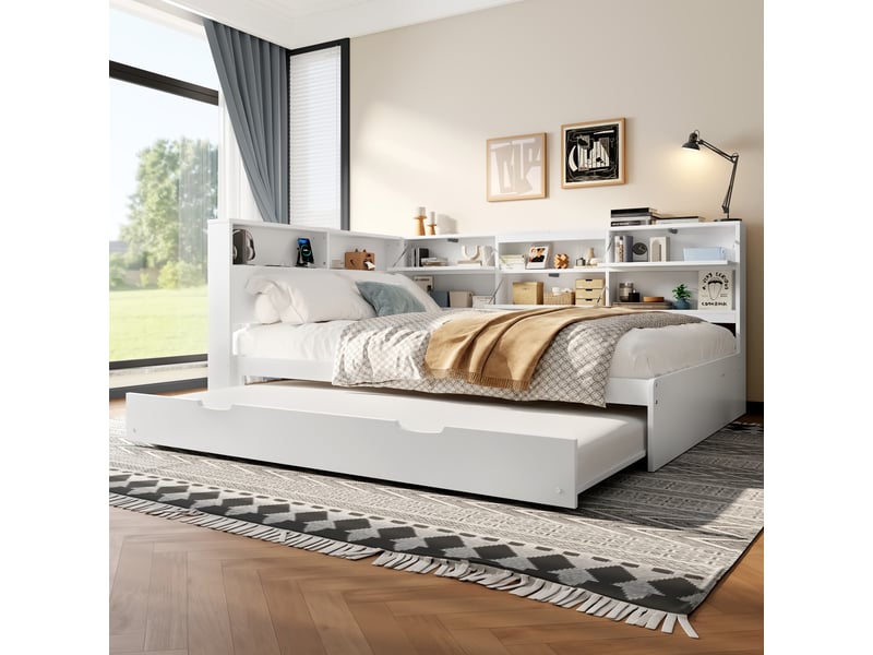  Lit gigogne 140x200cm coloris blanc pin lit enfant blanc - Conforama E