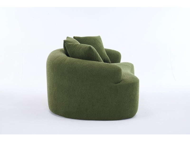  Canapé 2 places incurvé 153 x 94 x 63 cm en chenille vert, 3 coussins décoratifs  - Conforama E