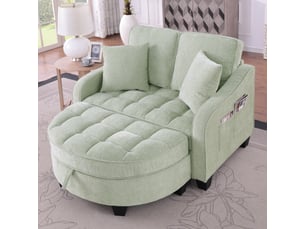 Canapé 2 places, avec couchage d'appoint, avec rangement intégré, avec structure en eucalyptus, coloris cyan, l132 x p129 x h93 cm