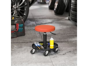Tabouret d'atelier orange avec roulettes surface de rangement réglable 38-50 cm supportant 135 kg