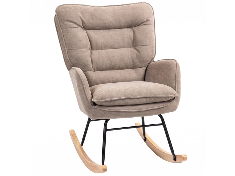  Fauteuil à bascule, assise large, dossier haut, structure en hêtre, jusqu'à 120 kg, marron  - Conforama A