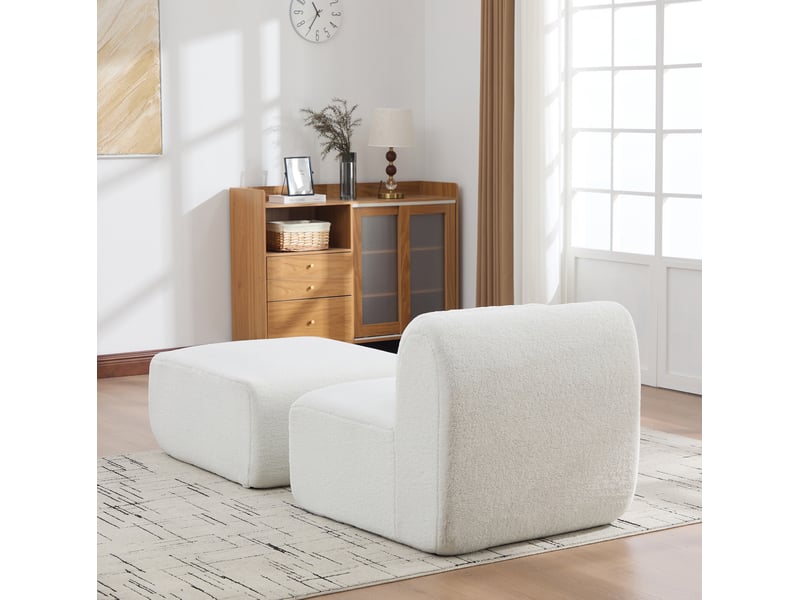 Canapé modulaire 1 place en chenille ivoire, mousse haute résilience 30d - Conforama C