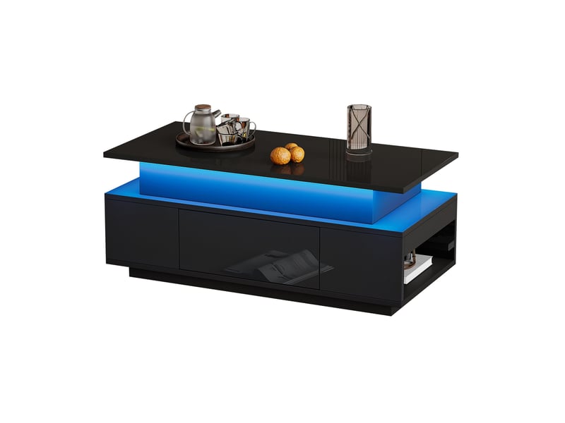  Table basse relevable avec 1 tiroir, niches ouvertes, led et grand rangement pour salon, 96 × 45 × 40 cm  - Conforama A