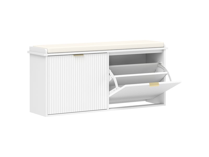  Banc à chaussures avec coussin d'assise rembourré et tiroir rabattable pour couloir, 104 x 26 x 47,5 cm, chambre, blanc  - Conforama B