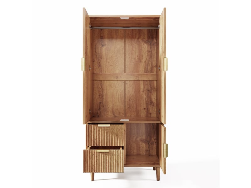 Armoire moderne, avec façades rainurées (effet 3d), 3 portes et 2 tiroirs,80 x 50 x 177 cm, finition chêne - Conforama A