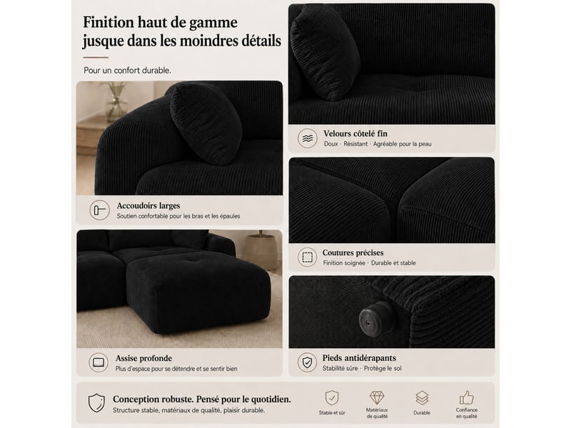Canapé modulaire à compression, en tissu velours - Conforama D