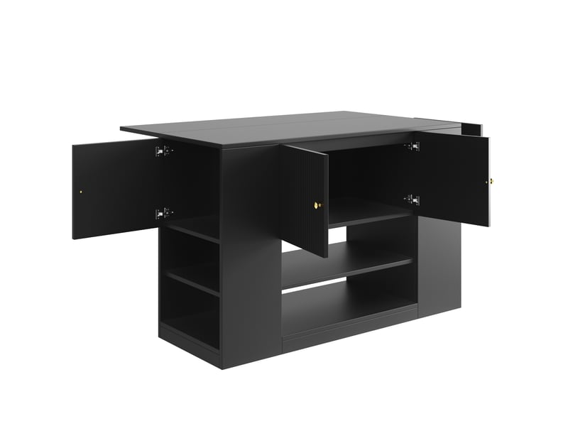  Îlot de cuisine rangement 140x40-70x90cm design moderne et élégant tiroirs plateau rabattable mdf et métal, noir  - Conforama E