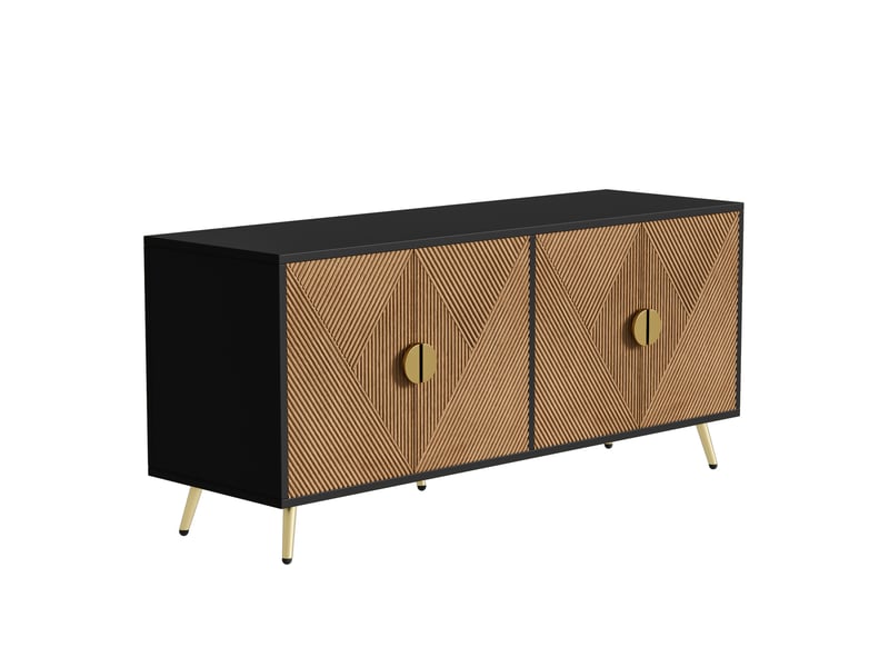  Buffet noir, 4 portes, rangement, fermeture douce, design moderne, structure robuste - mdf et panneaux de particules - 160x40x75cm  - Conforama D