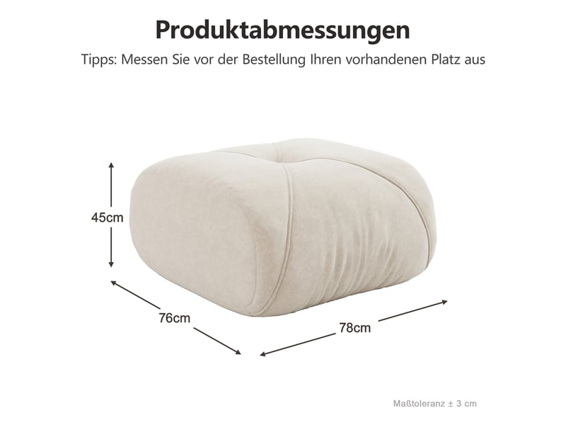  Pouf elowin en tissu chenille, beige clair, siège d’appoint confortable  - Conforama C