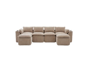 Canapé d'angle compressé panoramique fixe <strong>MAISENTIEL</strong> <strong></strong> 4 places Tissu kaki