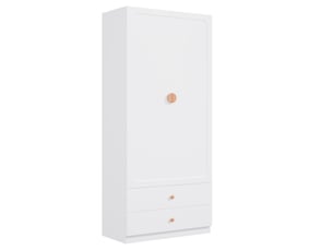 Armoire 90x45x200 cm avec 2 tiroirs, tringle et poignée en bois, coloris blanc, meuble de rangement chambre et dressing