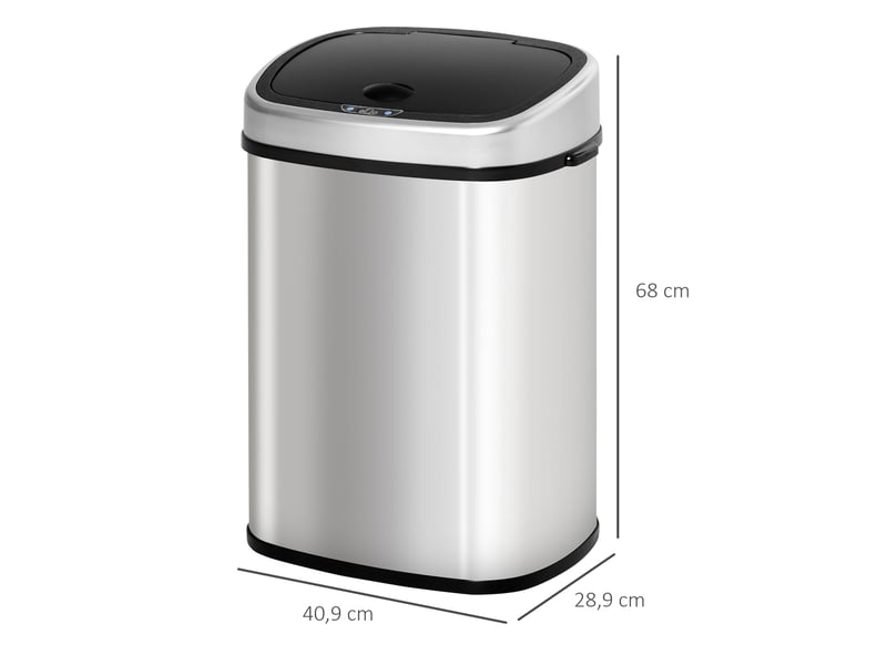  Poubelle automatique 58 l argent en acier inoxydable et abs, capteur infrarouge, 40,9 x 28,9 x 68 cm  - Conforama C