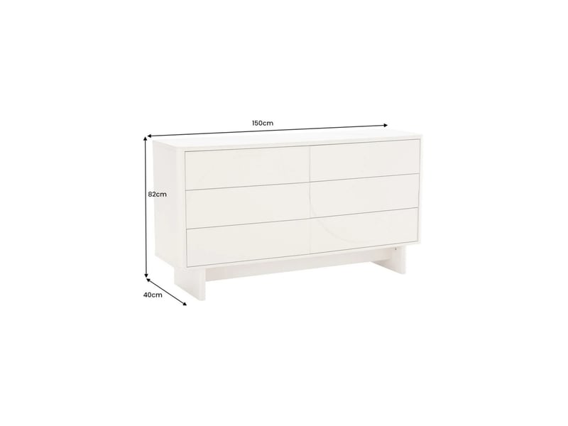  Buffet miya 150 cm blanc – 6 tiroirs et plateau céramique effet marbre  - Conforama C