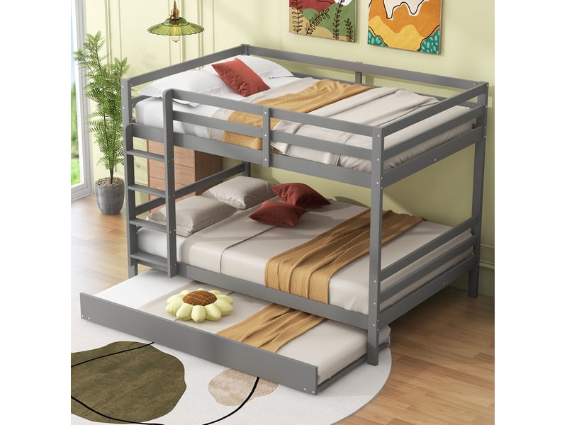  Lit superposé enfant avec lit gigogne 140 x 200 cm gris  - Conforama B